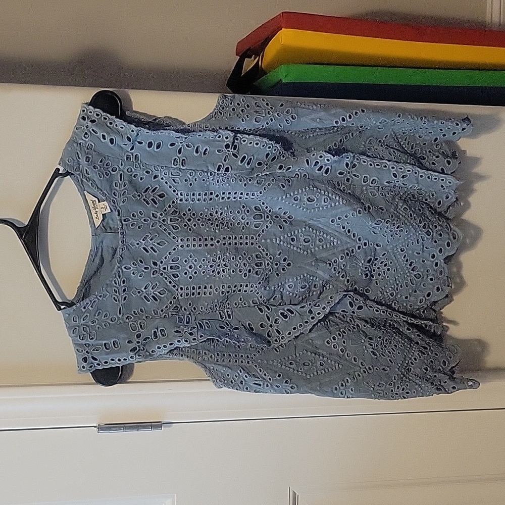 Lucky Brand Blue Eyelet Ruffle blouse